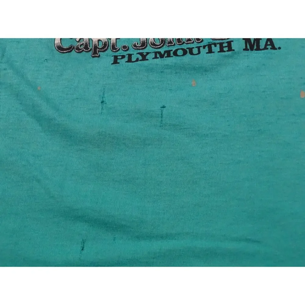 Vintage Capt John Boats Whale Watch T Shirt S Teal Plymouth MA Coastal Gorpcore
